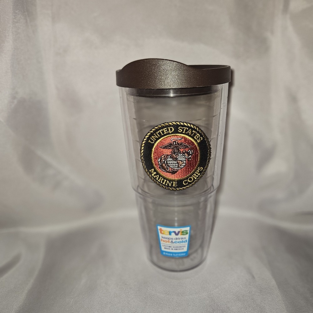 Tervis United States Marines 24oz Tumbler Brown Lid Double Wall Cup USMC USA